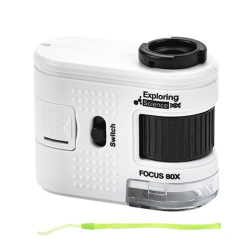 80X Mini microscopio portatile per bambini Studente Gioielli antichi Identificazione Esperimento scientifico Giocattolo didattico, Modello: Nessuna clip per telefono