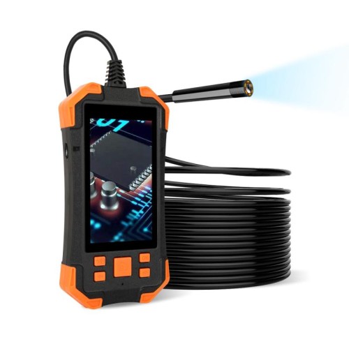 T20 Schermo IPS da 4,3 pollici Telecamera singola da 5,5 mm Endoscopio digitale con cavo rigido impermeabile IP67, Lunghezza: 3,5 m (Nero Arancione)