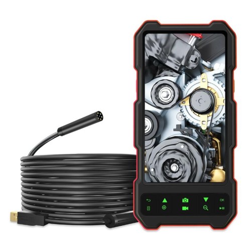 Endoscopio industriale T21 con schermo a colori IPS da 4,5 pollici e cavo rigido diviso con telecamera singola da 8 mm, lunghezza: 1 m (nero rosso)