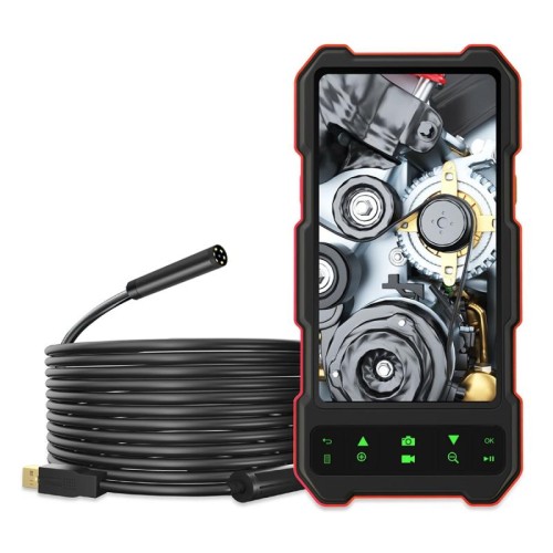 Endoscopio industriale T21 con schermo a colori IPS da 4,5 pollici e cavo rigido diviso con telecamera singola da 8 mm, lunghezza: 10 m (nero rosso)