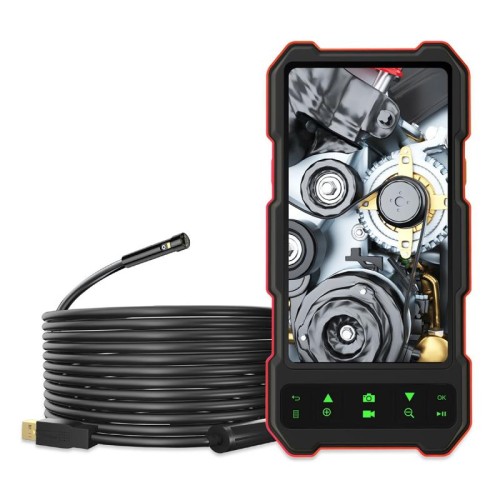 Endoscopio industriale T21 con schermo a colori IPS da 4,5 pollici e cavo rigido diviso con tripla fotocamera da 7,9 mm, lunghezza: 10 m (nero rosso)