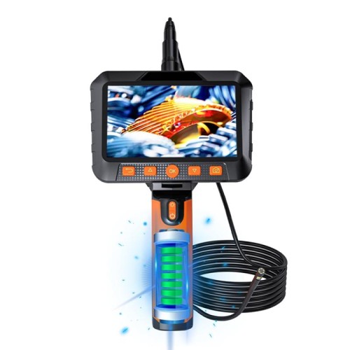 Endoscopio industriale HD con cavo rigido portatile con telecamera singola T27 da 5 pollici, schermo a colori IPS, 8 mm, lunghezza: 2 m (arancione nero)