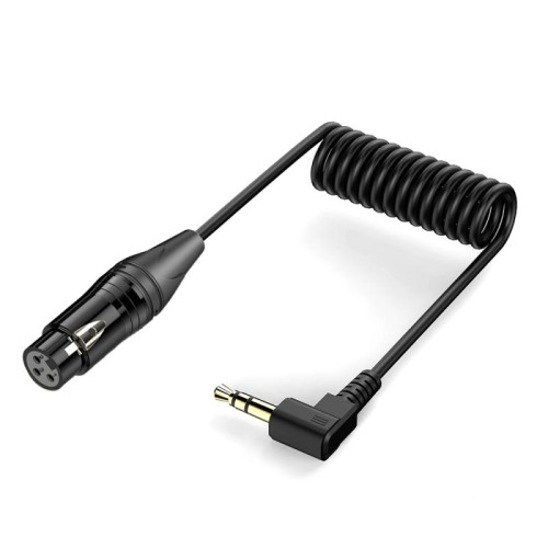 Cavo audio a spirale ad angolo retto con nucleo in rame placcato oro da 3,5 mm a XLR femmina, lunghezza: 0,5 m