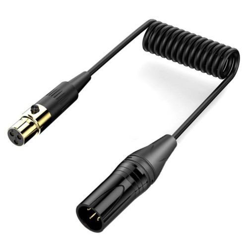 Cavo audio a spirale per mini microfono XLR femmina a XLR maschio, lunghezza: 0,5 m (nero)