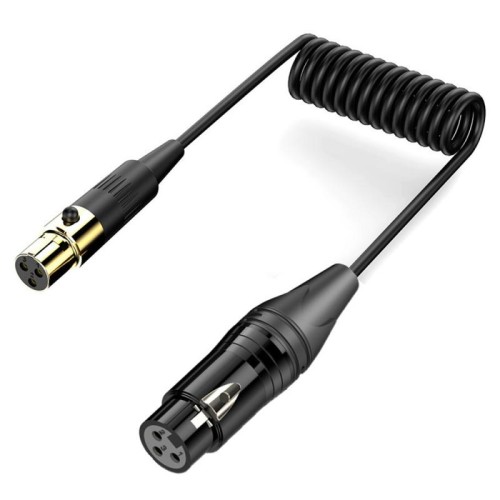 Cavo audio a spirale per mini microfono XLR femmina a XLR femmina, lunghezza: 0,5 m (nero)
