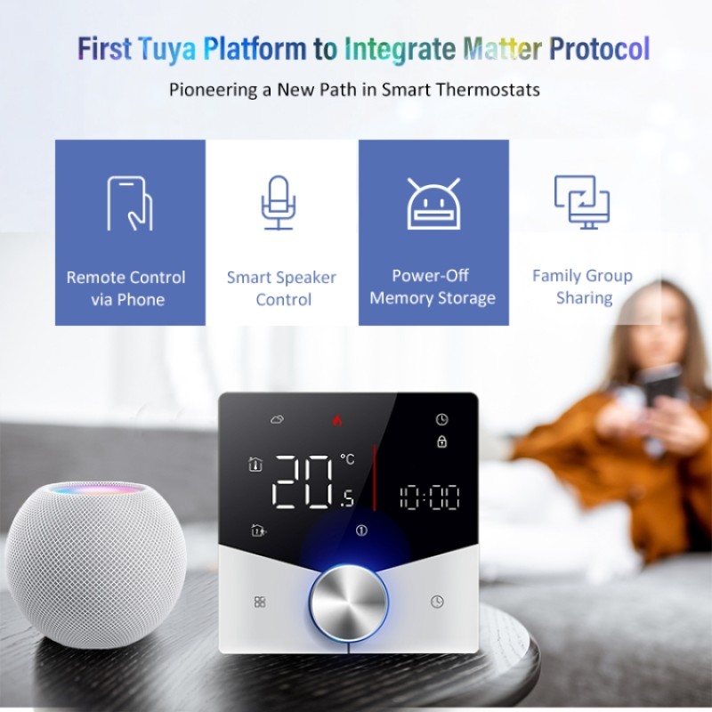 BHT-009GCLW-MT Termostato LED WiFi Smart Home per riscaldamento caldaia con Matter (nero)