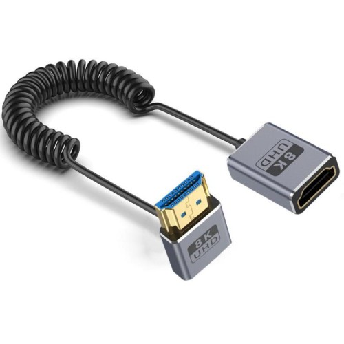Cavo HDMI 2.1 coassiale a spirale da 0,7 m 8K 48 Gbps, porta: gomito verso il basso da maschio a femmina