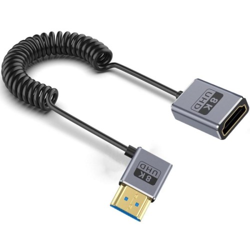 Cavo HDMI 2.1 coassiale a spirale da 0,7 m 8K 48 Gbps, porta: gomito destro da maschio a femmina