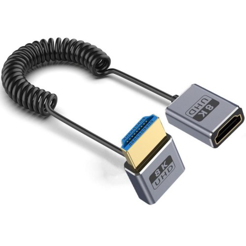 Cavo HDMI 2.1 coassiale a spirale da 0,7 m 8K 48 Gbps, porta: gomito in alto da maschio a femmina