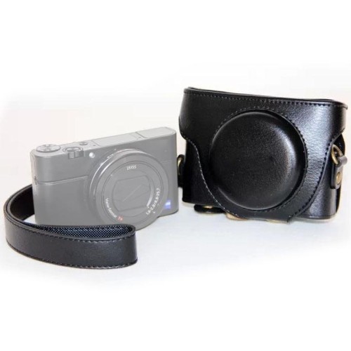 Custodia per fotocamera in pelle PU stile retrò con tracolla per Sony RX100 M3 / M4 / M5 (nero)