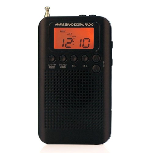 HRD-104 Mini radio portatile FM + AM a due bande con altoparlante (nero)