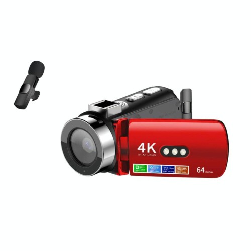 Videocamera digitale WiFi HD 4K senza luce, visione notturna colorata, colore: rosso + microfono wireless per riduzione del rumore