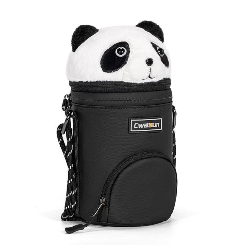 Cwatcun D162 Cilindro per obiettivo fotografico medio Panda dei cartoni animati Copertura protettiva per obiettivo fotografico