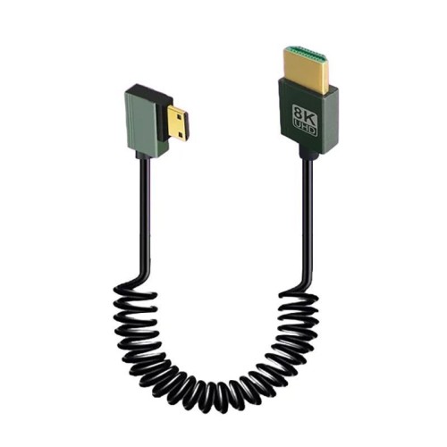 Cavo a molla HDMI 2.1 8K 60HZ, lunghezza 0,5 m, specifiche: Mini HDMI piegato a destra