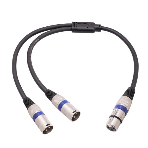 2055YMMF-05 Cavo audio XLR da 3 pin femmina a doppio maschio, lunghezza: 50 cm (nero + blu)