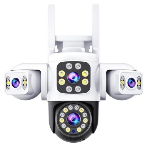 Telecamera WiFi wireless impermeabile IP66 con panorama a 360 gradi HD da 2 MP, 3 lenti, memoria: scheda di memoria da 30 giorni (spina USA)