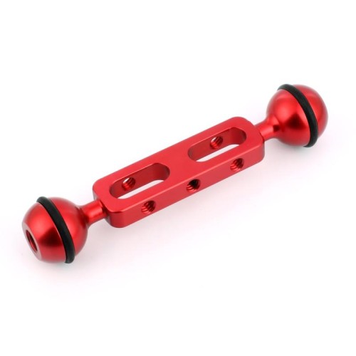 Puluz 5,1 pollici 13 cm in lega di alluminio Doppia braccio, diametro a sfera: 25 mm (rosso)