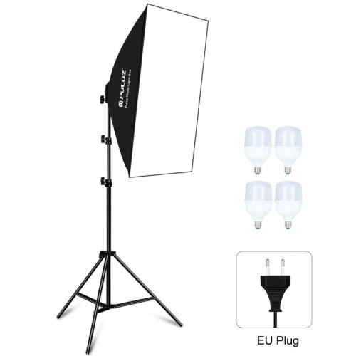 Kit di illuminazione fotografica PULUZ composto da softbox da studio 50x70 cm, attacco per treppiede da 2 m e 4 lampadine LED E27 da 20 W, luce bianca 5700 K, 220 V (spina UE).