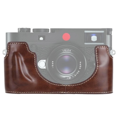 Base mezza custodia per fotocamera in pelle PU con filettatura da 1/4 di pollice per Leica M10 (marrone)