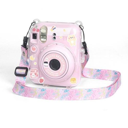 Per FUJIFILM instax mini 12 Crystal Custodia per fotocamera in acrilico rigido con tracolla (fiori verdi fai da te)