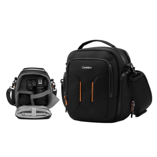 Cwatcun D140 Borsa a tracolla per fotocamera Borsa antiurto anticaduta Borsa piccola per il tempo libero all'aperto, Colore: Grande Nero