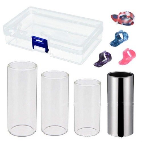 M02219 4 in 1 barra scorrevole in plexiglass + barra scorrevole in acciaio inossidabile + plettro per chitarra in celluloide + set di scatole di plastica