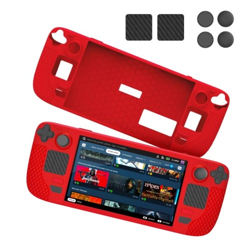 JYS JYS-SD011 Per Steam Deck 7 pz/set Custodia in silicone host con cappuccio joystick + set di adesivi touch board (nero)