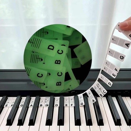 Guida alle note del pianoforte in silicone luminoso. Tastiera del pianoforte rimovibile, specifiche: 61 tasti, testo nero