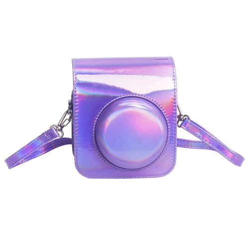 Per FUJIFILM instax mini 12 Laser Borsa per fotocamera con custodia in pelle per tutto il corpo con cinturino (viola)