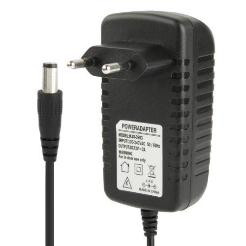 Spina UE di alta qualità AC 100-240 V a DC 12V 2A Adattatore di alimentazione, punte: 5,5 x 2,1 mm, lunghezza cavo: 1 m (nero)