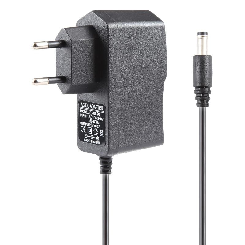 Spina UE di alta qualità Adattatore di alimentazione da CA 100-240 V a CC 6 V 2 A, punte: 5,5 x 2,1 mm, lunghezza cavo: 1,1 m (nero)