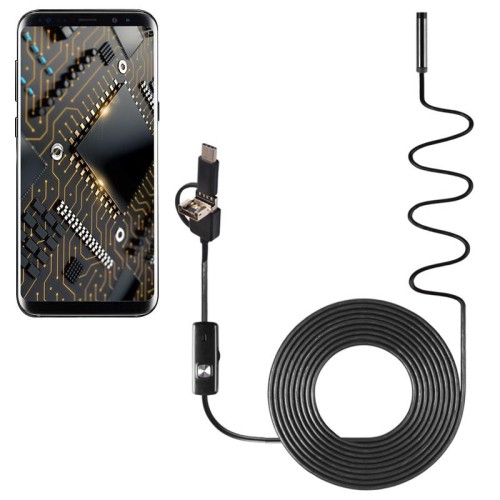 AN100 3 in 1 IP67 impermeabile USB-C / Type-C + Micro USB + USB HD Endoscopio Telecamera di ispezione a tubo di serpente per parti di telefono cellulare Android con funzione OTG, con 6 LED, diametro lente: 5,5 mm (lunghezza: 1 m)