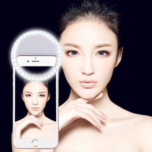 Ricarica Selfie Beauty Light, Per iPhone, Galaxy, Huawei, Xiaomi, LG, HTC e altri smartphone con clip regolabile e cavo USB (bianco)
