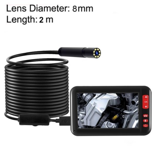 Endoscopio di ispezione HD1080P con schermo da 4,3 pollici P20 con 8 LED, lunghezza: 2 m, diametro lente: 8 mm, linea dura