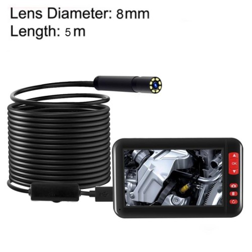 Endoscopio di ispezione HD1080P con schermo da 4,3 pollici P20 con 8 LED, lunghezza: 5 m, diametro lente: 8 mm, linea dura