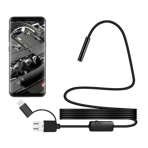 Y101 Telecamera di ispezione per endoscopio digitale impermeabile 3 in 1 con testa a spirale da 8 mm, lunghezza: cavo flessibile da 2 m (nero)