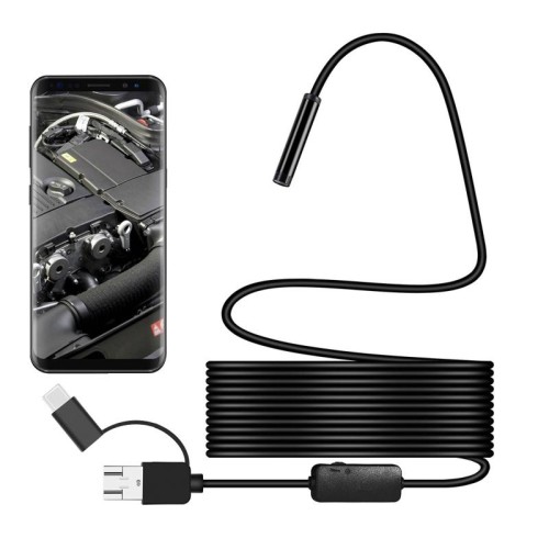 Y101 Telecamera di ispezione per endoscopio digitale impermeabile 3 in 1 con testa a spirale da 8 mm, lunghezza: 5 m di cavo flessibile (nero)