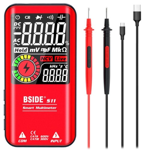 Multimetro digitale BSSIME 9999 Conta Display a colori LCD DC DC AC Condensazione di tensione Contenitore di diodi, Specifiche: versione di ricarica S11 (rosso)