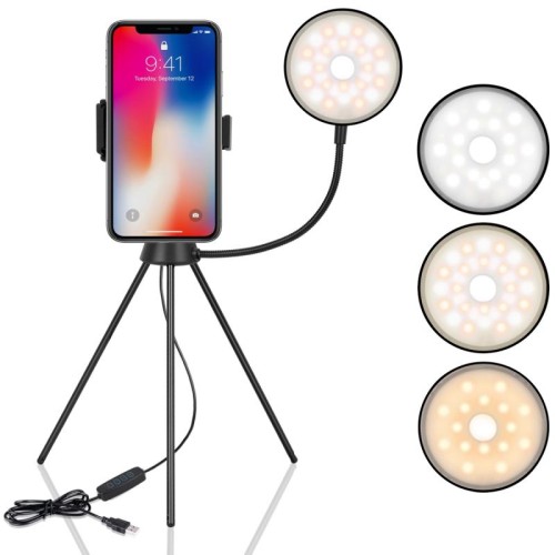 NS-08 Lampada ad anello dimmerabile a LED con supporto per treppiede per telefono