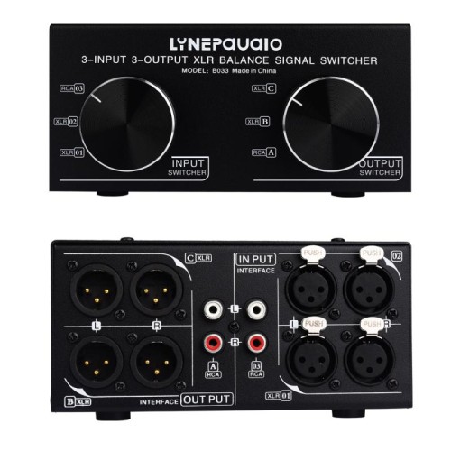 B033 Commutatore selettore stereo passivo segnale XLR completamente bilanciato da 3 ingressi a 3 uscite