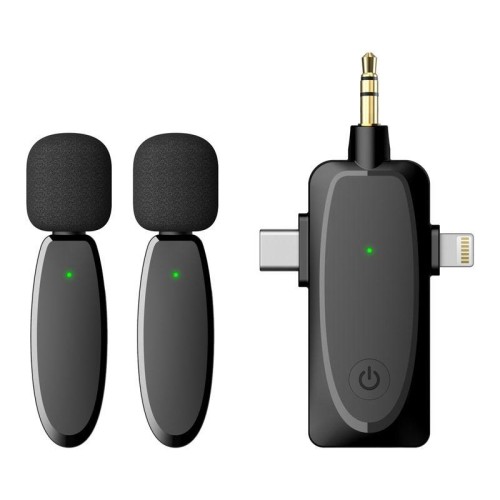 Uno per due mini microfoni lavalier wireless 3 in 1 per iPhone/Android/fotocamera con funzione di riduzione del rumore