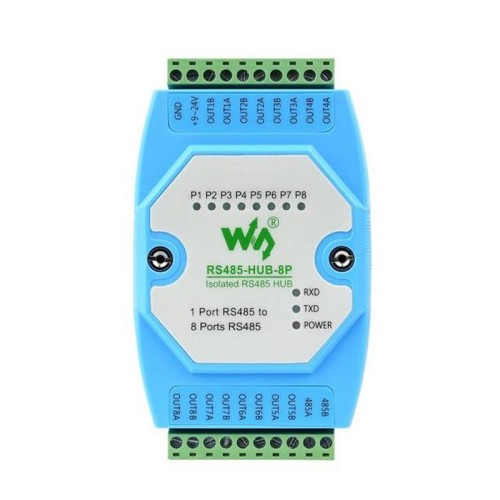 Waveshare RS485-HUB-8P Hub RS485 a 8 canali isolato di livello industriale, supporto per montaggio su guida, ampia gamma di baud rate