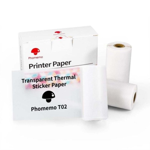 Per Phomemo T02 3 rotoli di carta per etichette di carta termica per stampante Bluetooth 50mmx3.5m 20 anni nero su adesivo trasparente