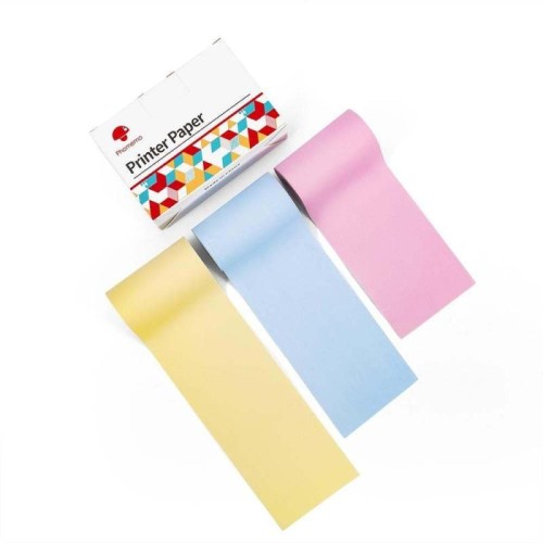 Per Phomemo T02 3 rotoli di carta per etichette di carta termica per stampante Bluetooth 53 mm x 6,5 m 5 anni nero su giallo/rosa/blu senza adesivo
