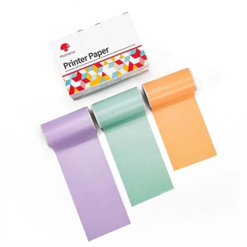 Per Phomemo T02 3 rotoli di carta per etichette di carta termica per stampante Bluetooth 50mmx3.5m 20 anni adesivo nero su verde/viola/arancione