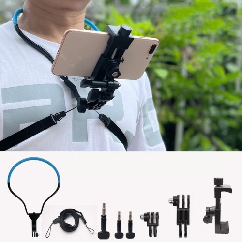 TUYU Supporto da collo per fotocamera Supporto per fascia toracica per telefono cellulare per riprese video//POV, specifiche: con clip per telefono (blu)