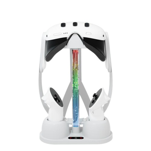 Staffa di stoccaggio base di ricarica per occhiali Meta Quest 3 VR con luce RGB fredda (bianco)