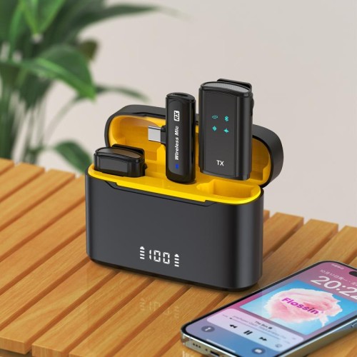J28 2 in 1 Lavalier Smart Noise Reduction Microfono wireless con vano di ricarica (tipo C)