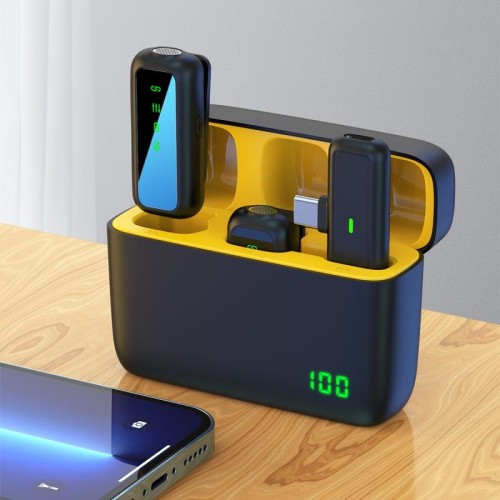 Microfono wireless Lavalier SX6 2 in 1 con display digitale e scatola di ricarica, specifiche: tipo C (giallo)
