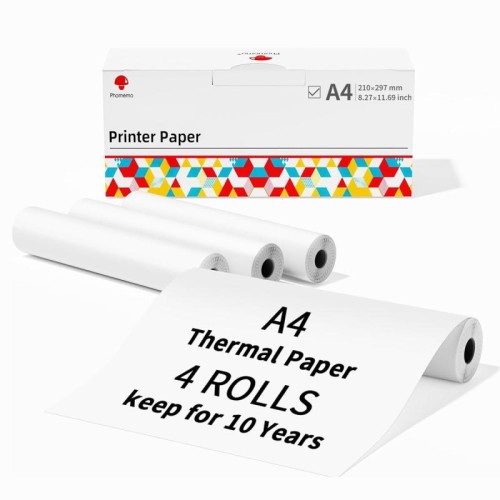 Phomemo 4 rotoli/scatola di carta termica A4 ad asciugatura rapida, durata 10 anni, per stampante M832/M833/M834/M835